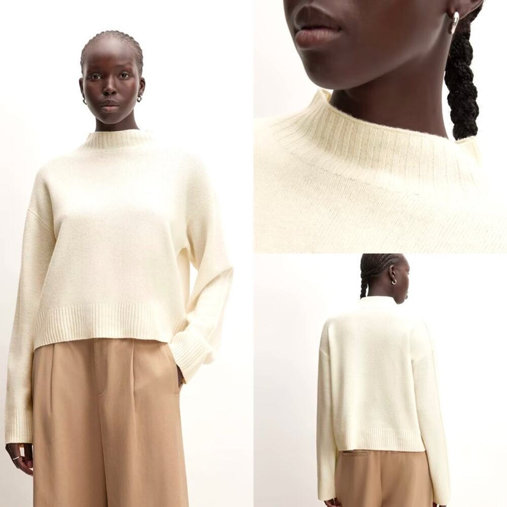 Everlane Good Merino Wool Mockneck Sweater‎ Old Money Cream White NWT Size XS